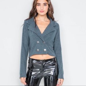 Double breasted buttons pea coat crop jacket